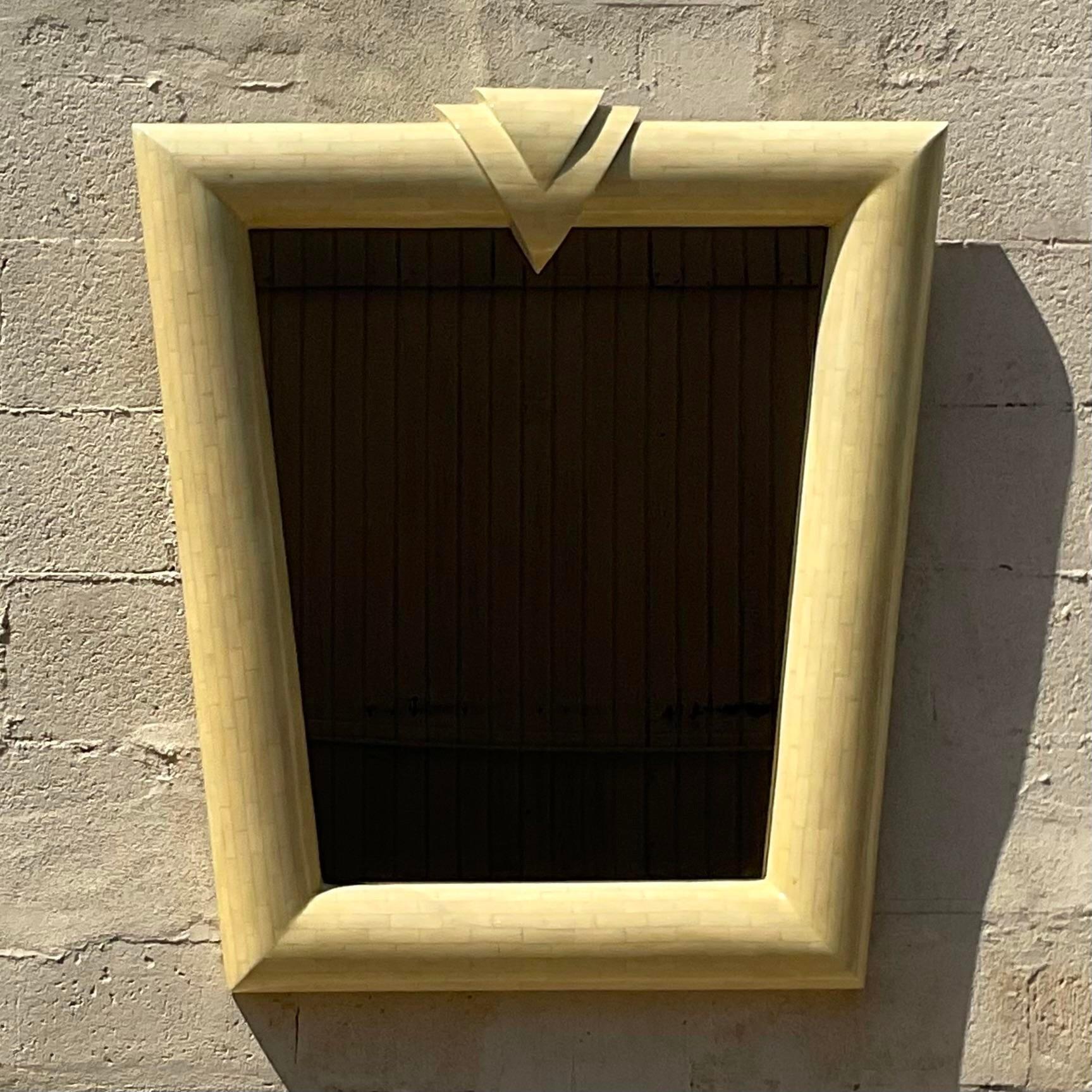 20th Century Vintage Contemporary Tessellated Bone Mirror For Sale
