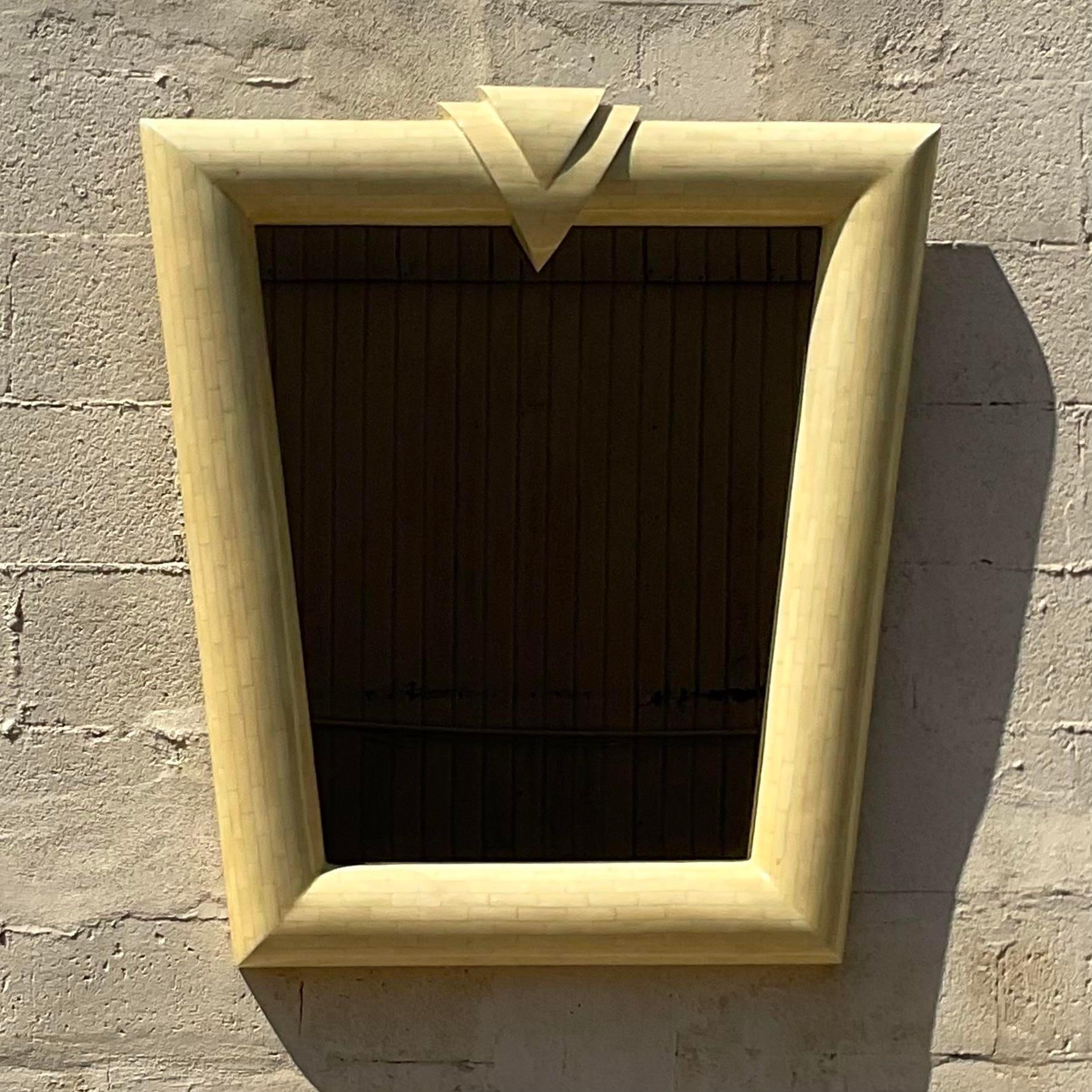Vintage Contemporary Tessellated Bone Mirror For Sale 2