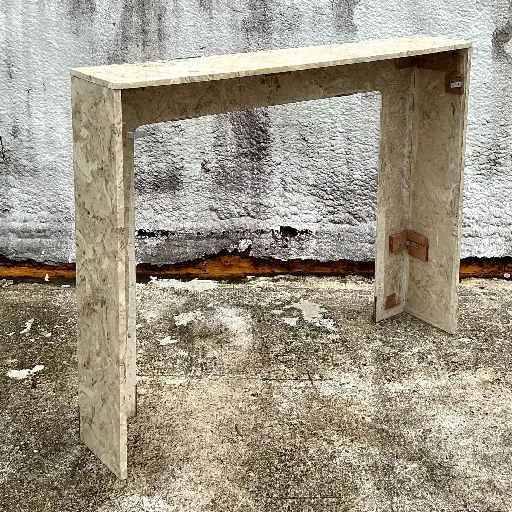 Vintage Contemporary Travertine and Brass Fireplace Surround 1