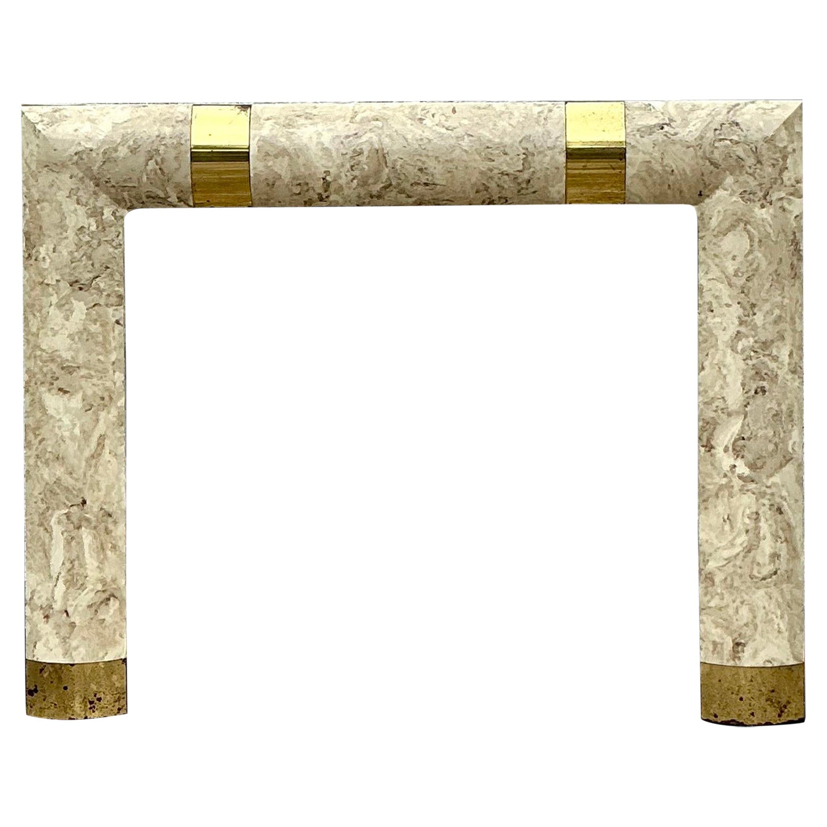 Vintage Contemporary Travertine and Brass Fireplace Surround