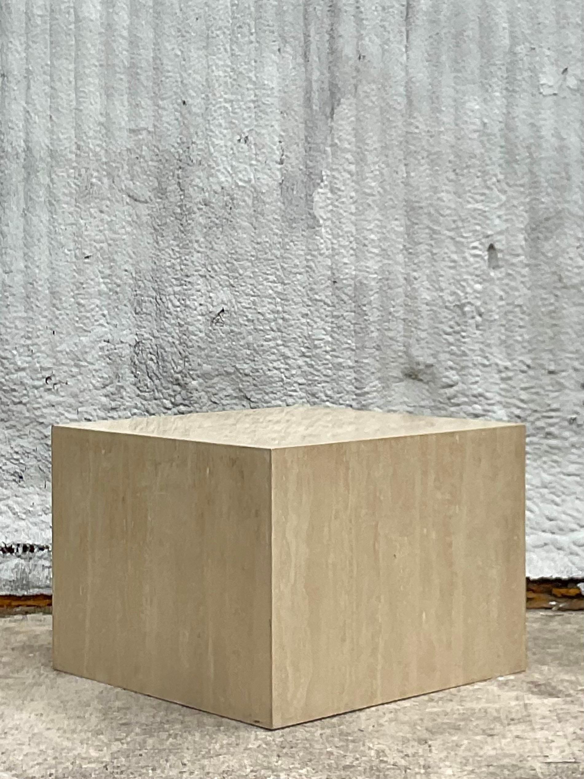 20th Century Vintage Contemporary Travertine Cube Side Table