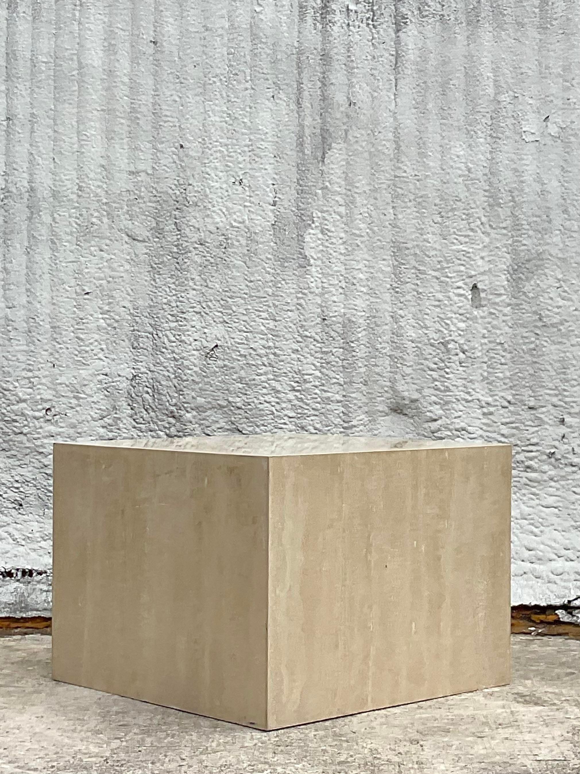 Vintage Contemporary Travertine Cube Side Table 1