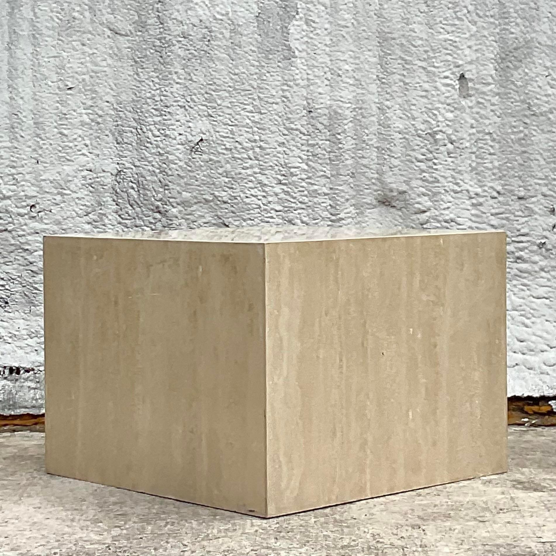 Vintage Contemporary Travertine Cube Side Table 2