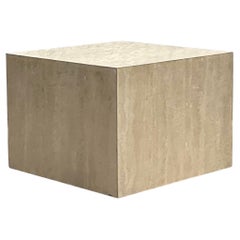 Retro Contemporary Travertine Cube Side Table