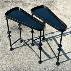 Vintage Contemporary Triangle Side Tables, a Pair