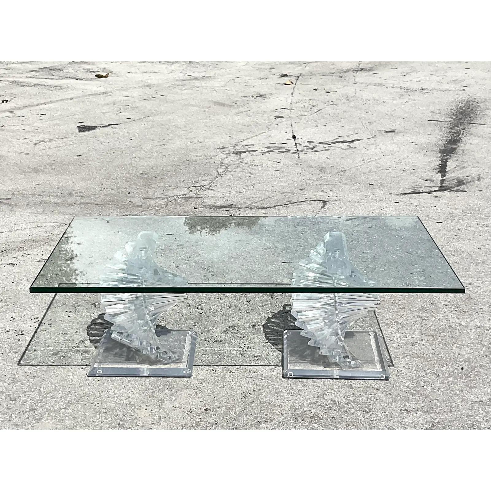 20th Century Vintage Contemporary Twisted Lucite Coffee Table For Sale
