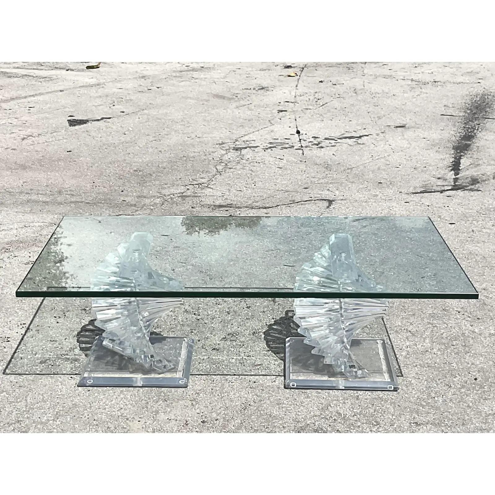 Vintage Contemporary Twisted Lucite Coffee Table For Sale 3