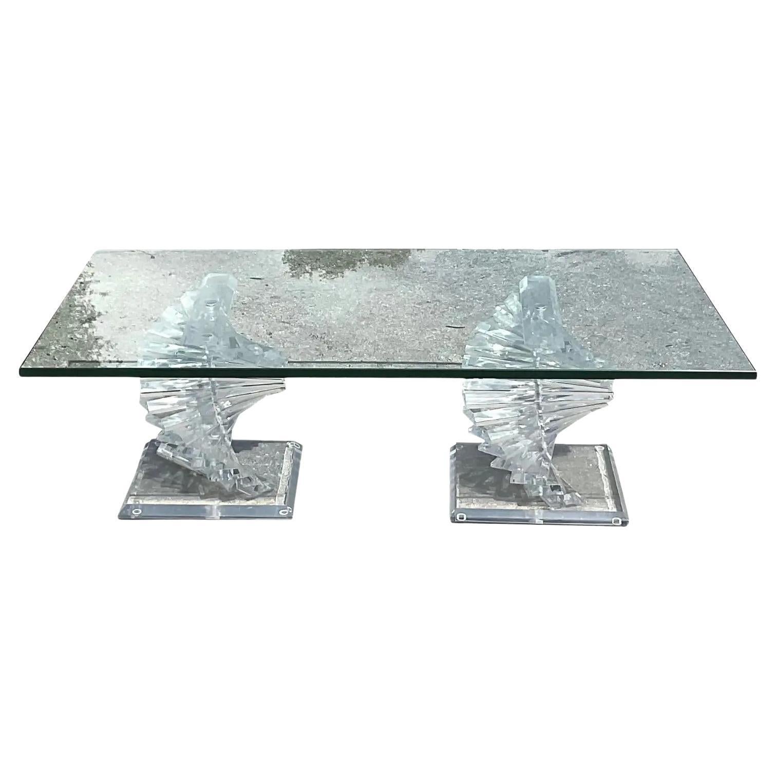 Vintage Contemporary Twisted Lucite Coffee Table For Sale