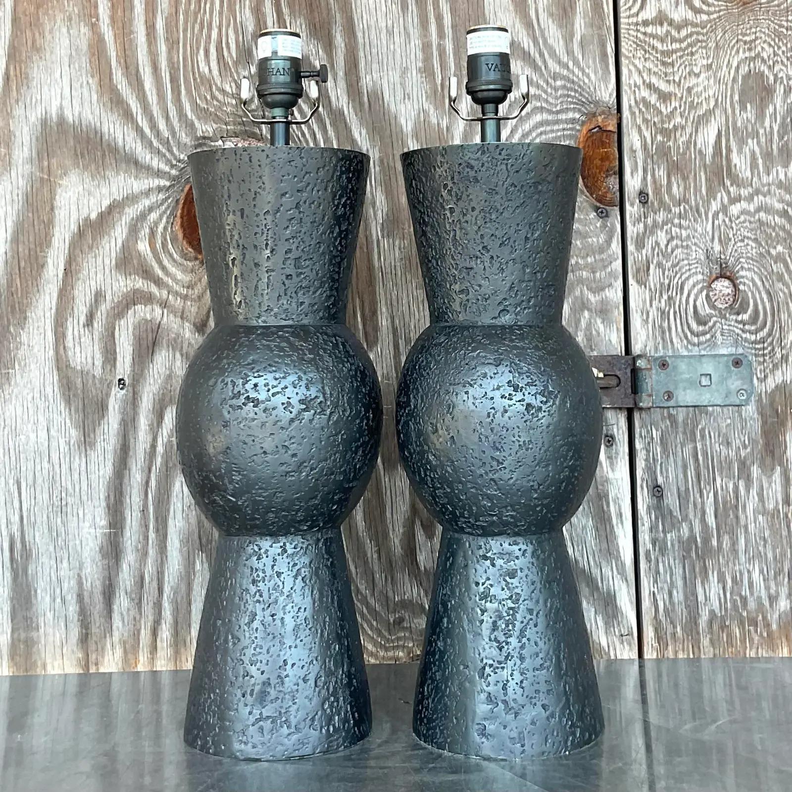 North American Vintage Contemporary Vaughan Patinated Brass Table Lamps - a Pair For Sale
