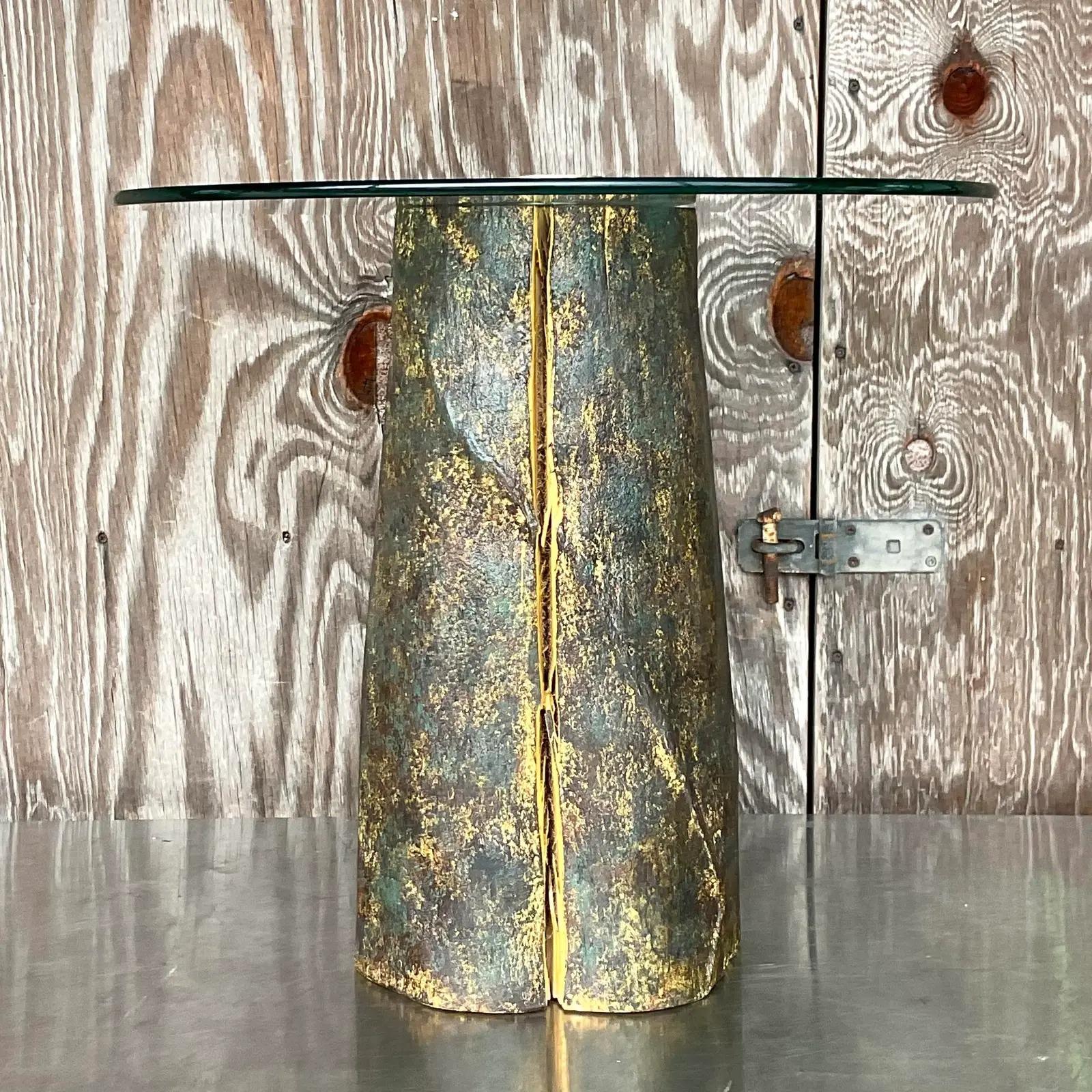 Laiton Table d'appoint vintage contemporaine en bois en vente
