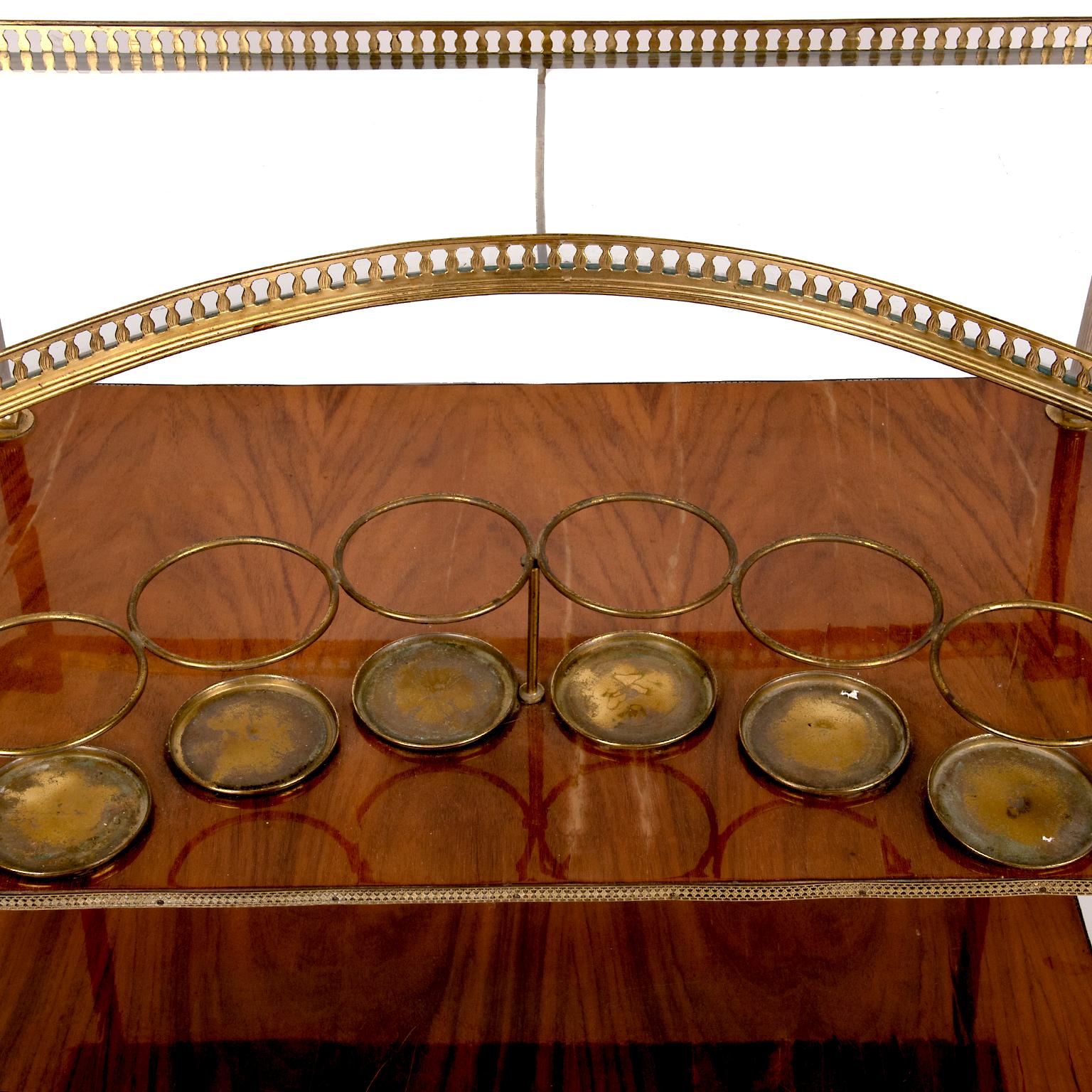 Vintage Continental Brass and Wood Bar Cart In Good Condition In Toronto, ON