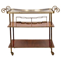 Vintage Continental Brass and Wood Bar Cart