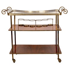 Antique Continental Brass and Wood Bar Cart