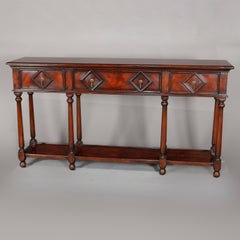 Vintage Continental Flame Mahogany Three-Drawer Silver Server, circa 1940