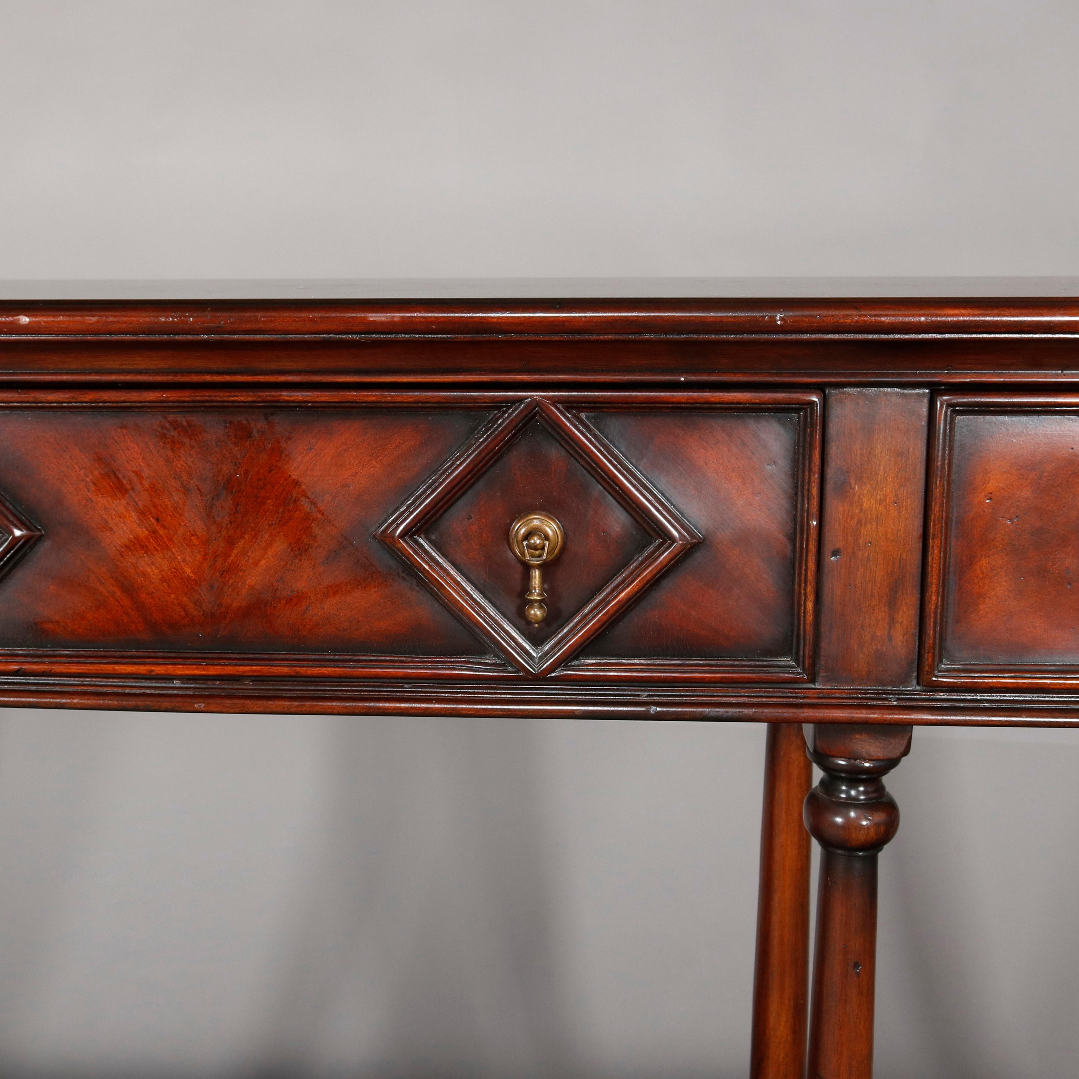European Vintage Continental Flame Mahogany Three-Drawer Silver Server, circa 1940