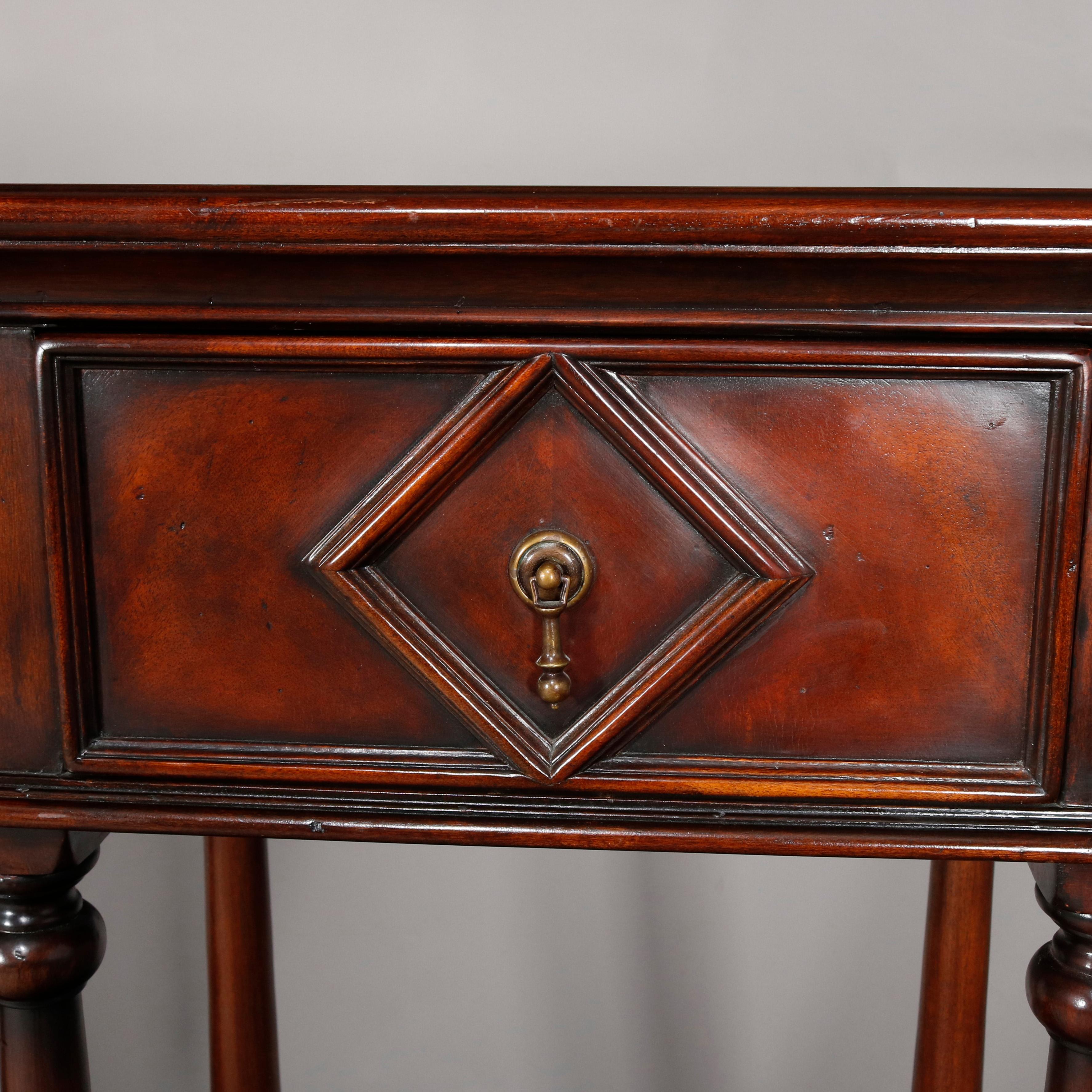 Carved Vintage Continental Flame Mahogany Three-Drawer Silver Server, circa 1940