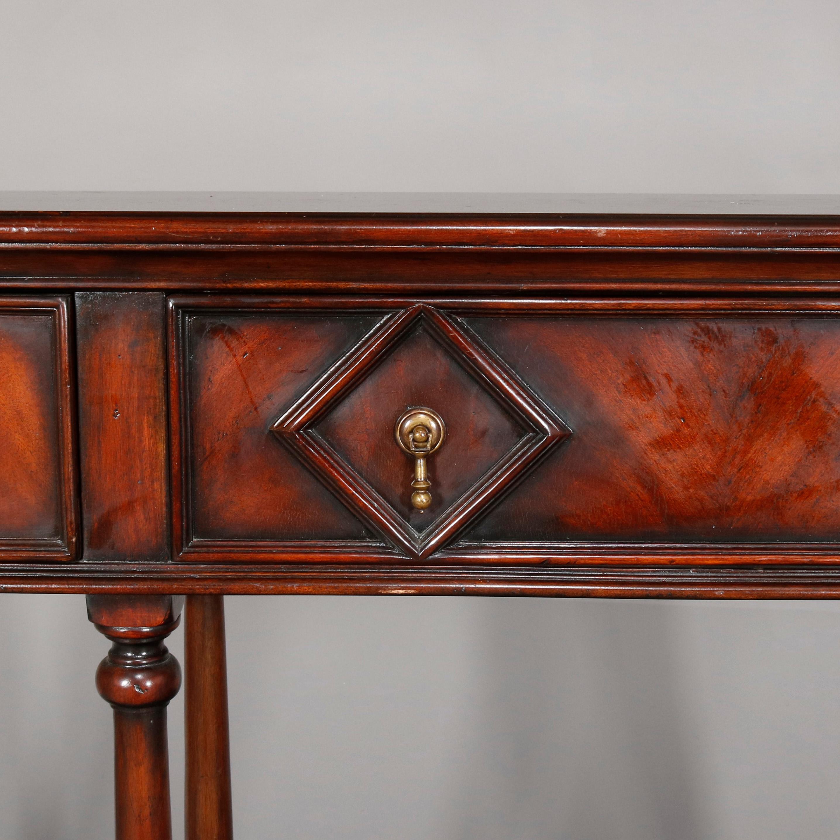 Vintage Continental Flame Mahogany Three-Drawer Silver Server, circa 1940 In Good Condition In Big Flats, NY