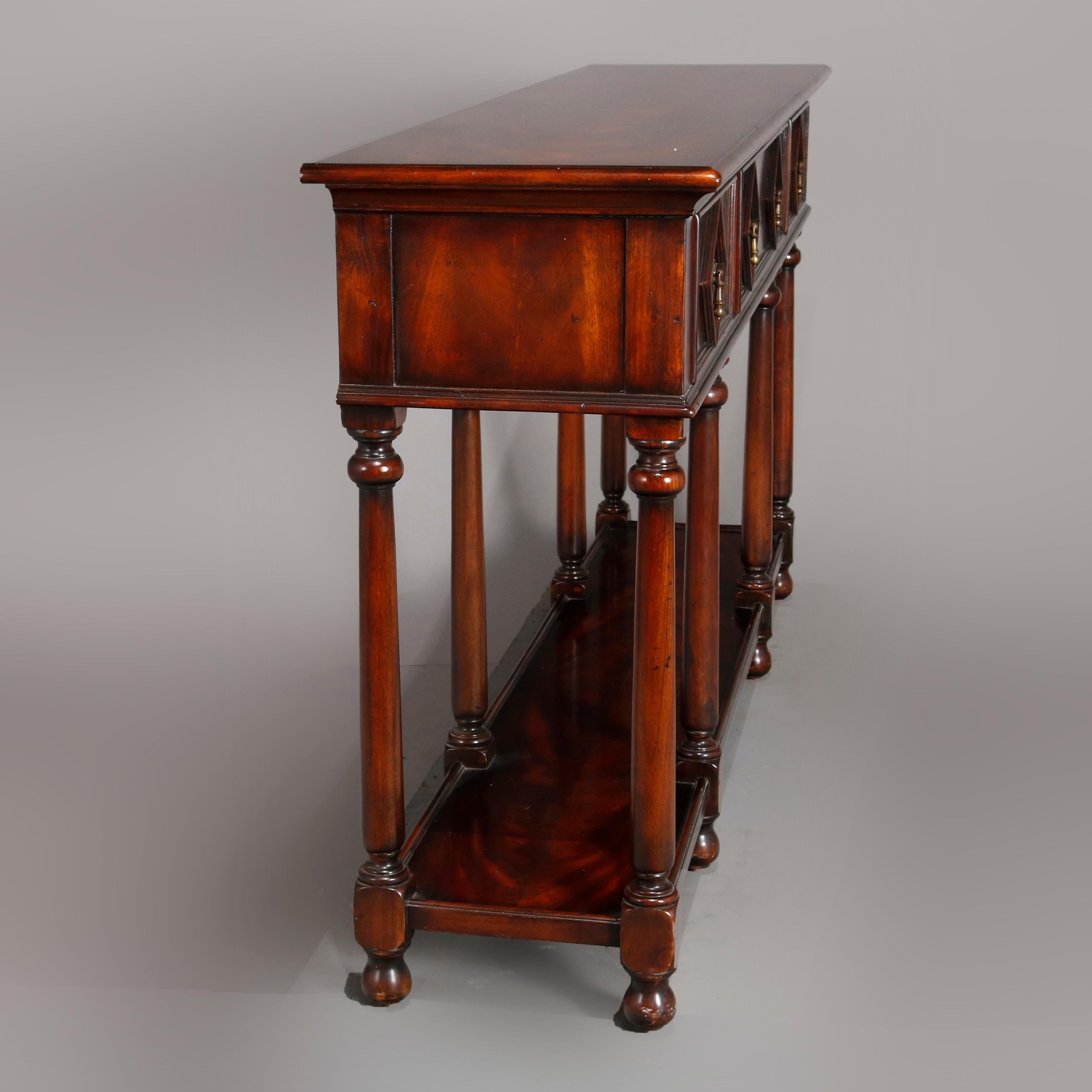 Vintage Continental Flame Mahogany Three-Drawer Silver Server, circa 1940 1