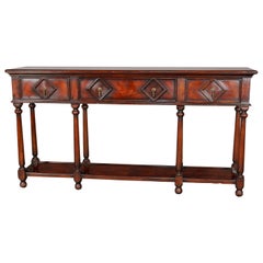 Vintage Continental Flame Mahogany Three-Drawer Silver Server, circa 1940