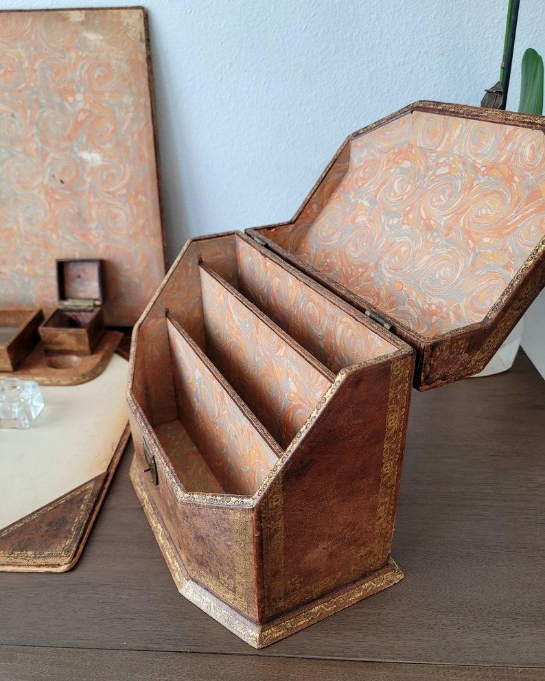 Vintage Continental Italian Leather Desk Set For Sale 3