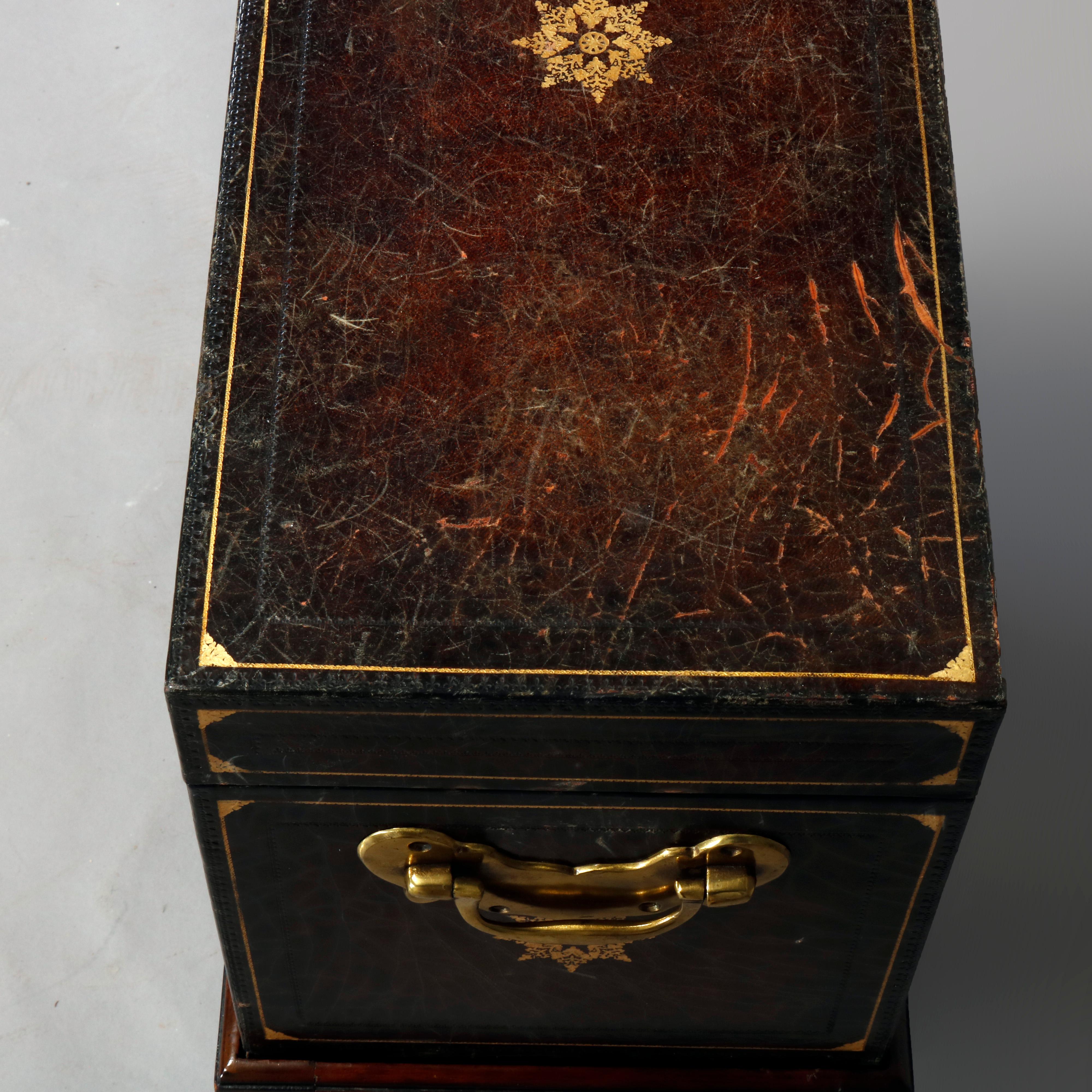 Continental Leather Dowry or Document Box on Mahogany Stand, 20th Century 5