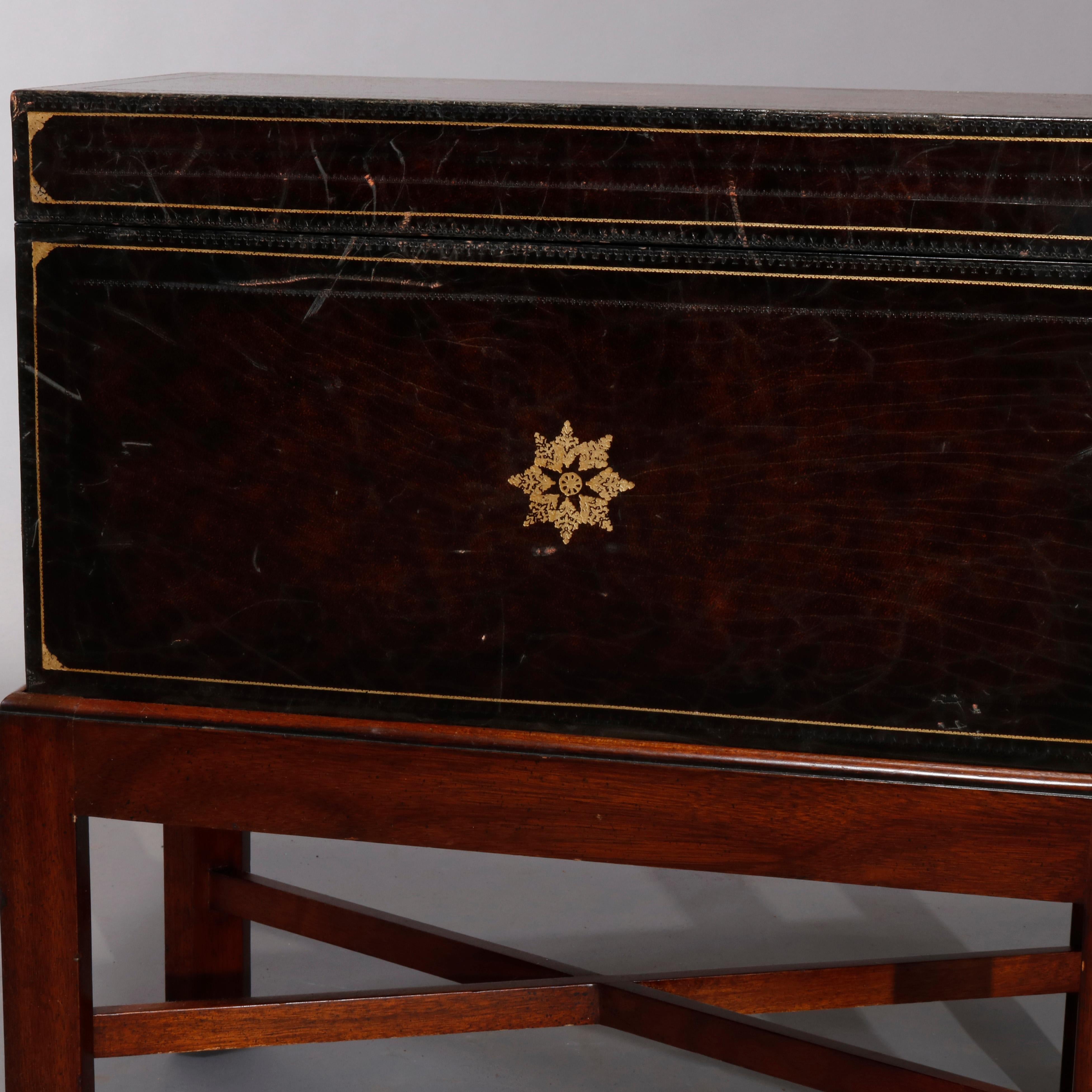 Continental Leather Dowry or Document Box on Mahogany Stand, 20th Century 6