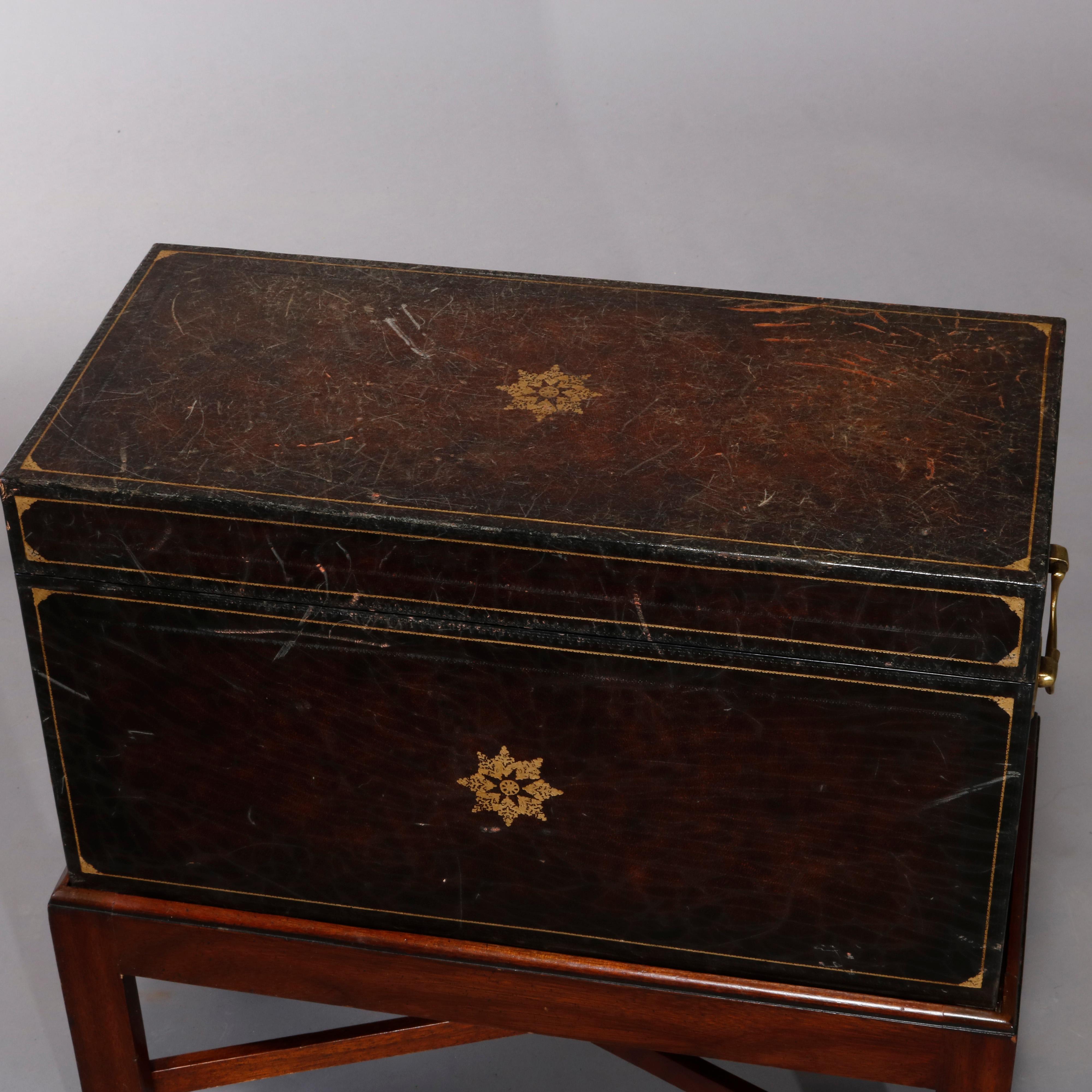 Continental Leather Dowry or Document Box on Mahogany Stand, 20th Century 2