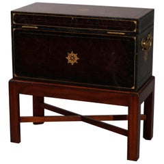 Continental Leather Dowry or Document Box on Mahogany Stand, 20th Century