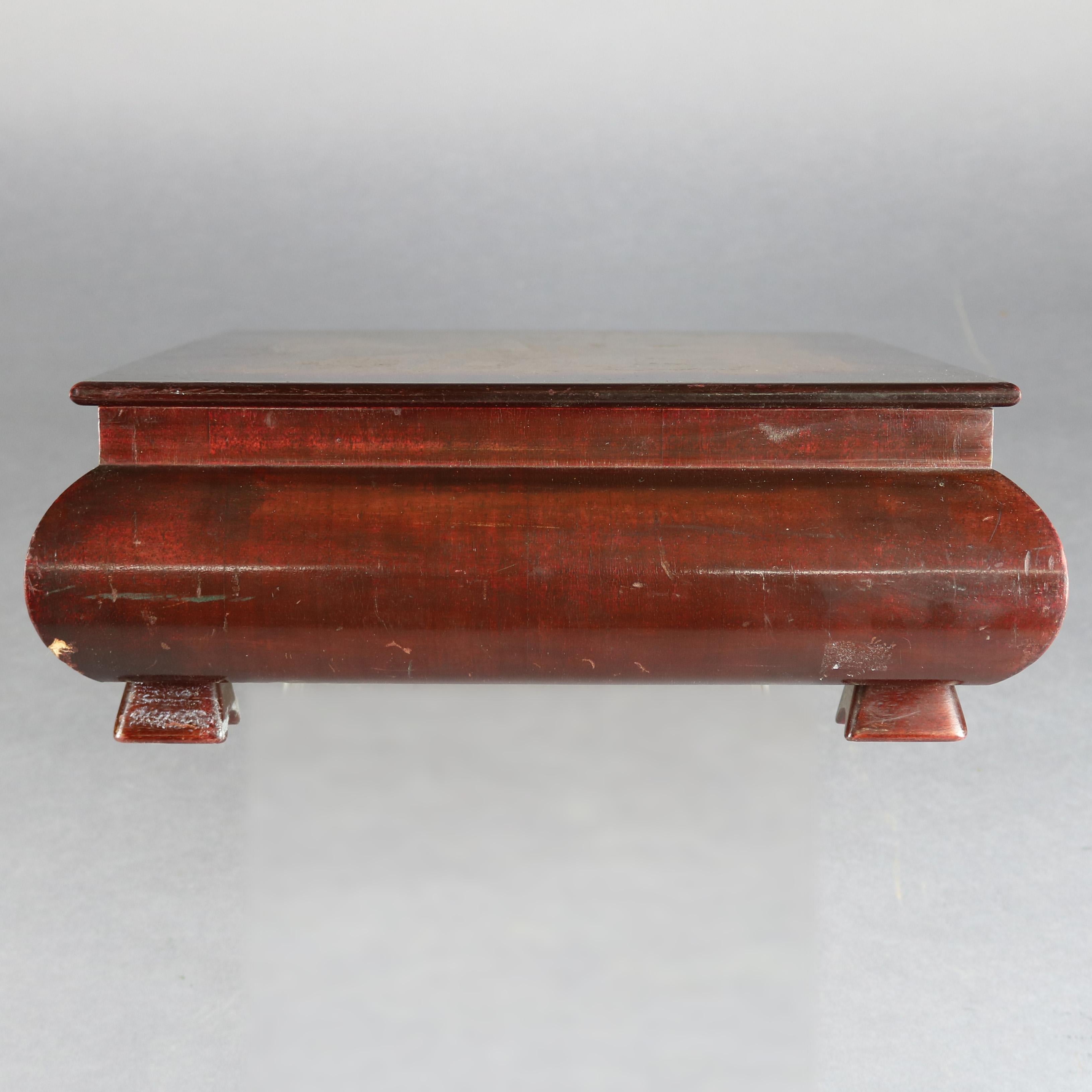 Adirondack Vintage Continental Pictorial Inlaid Mahogany Footed Document Box, circa 1940