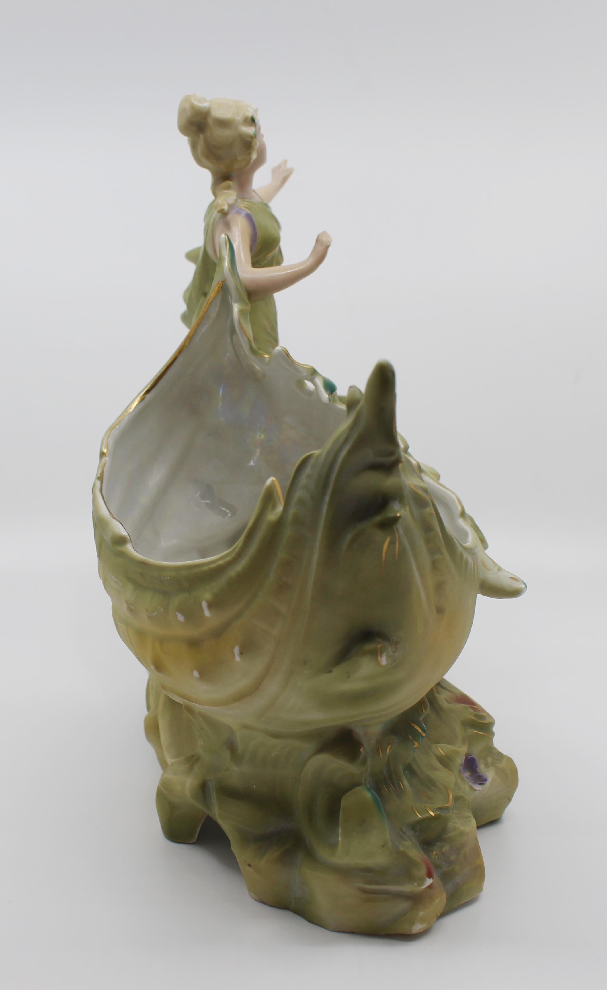 Austrian Vintage Continental Porcelain Sea Nymph Sculpture Centrepiece Bowl For Sale