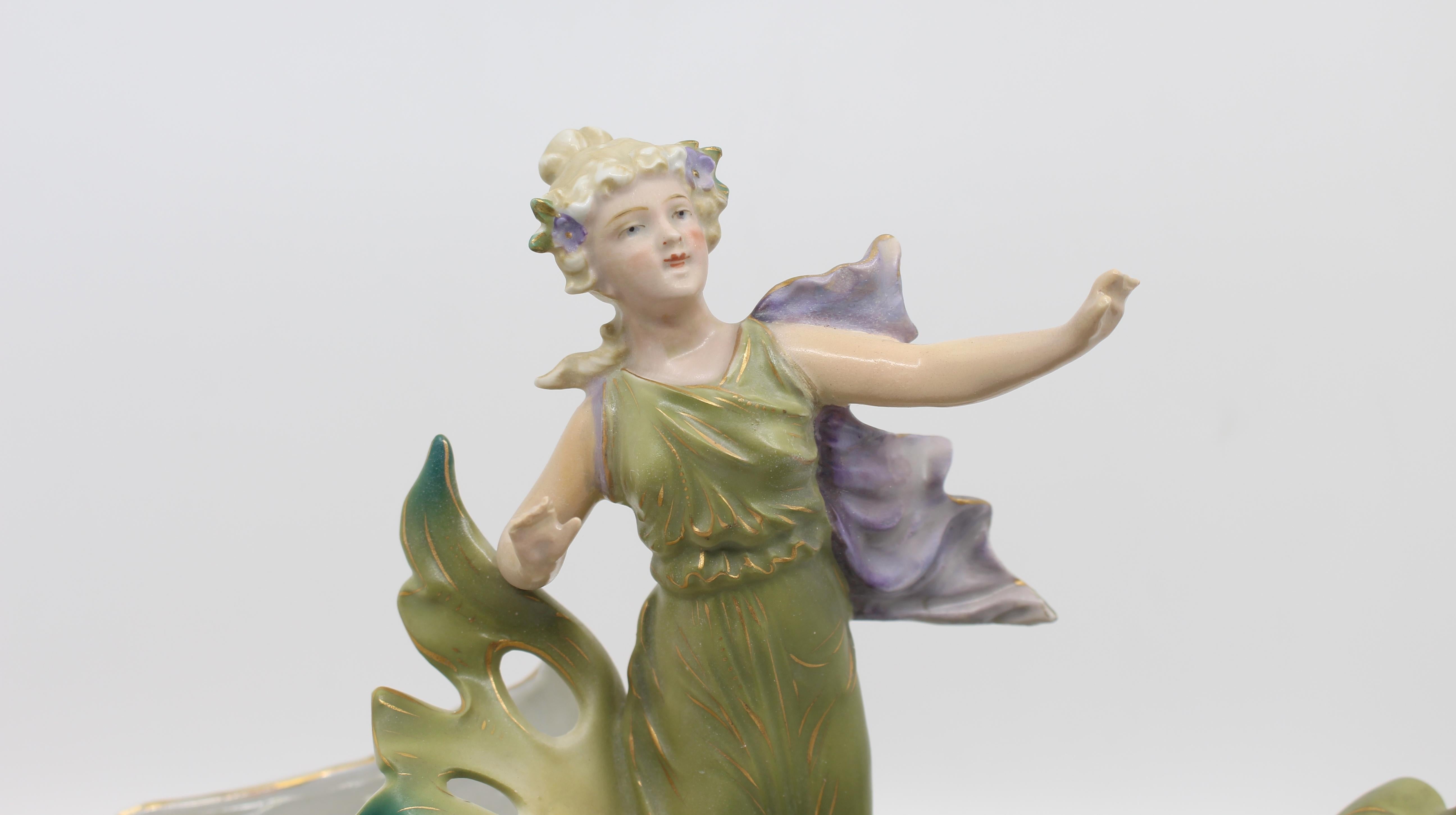 Vintage Continental Porcelain Sea Nymph Sculpture Centrepiece Bowl For Sale 2