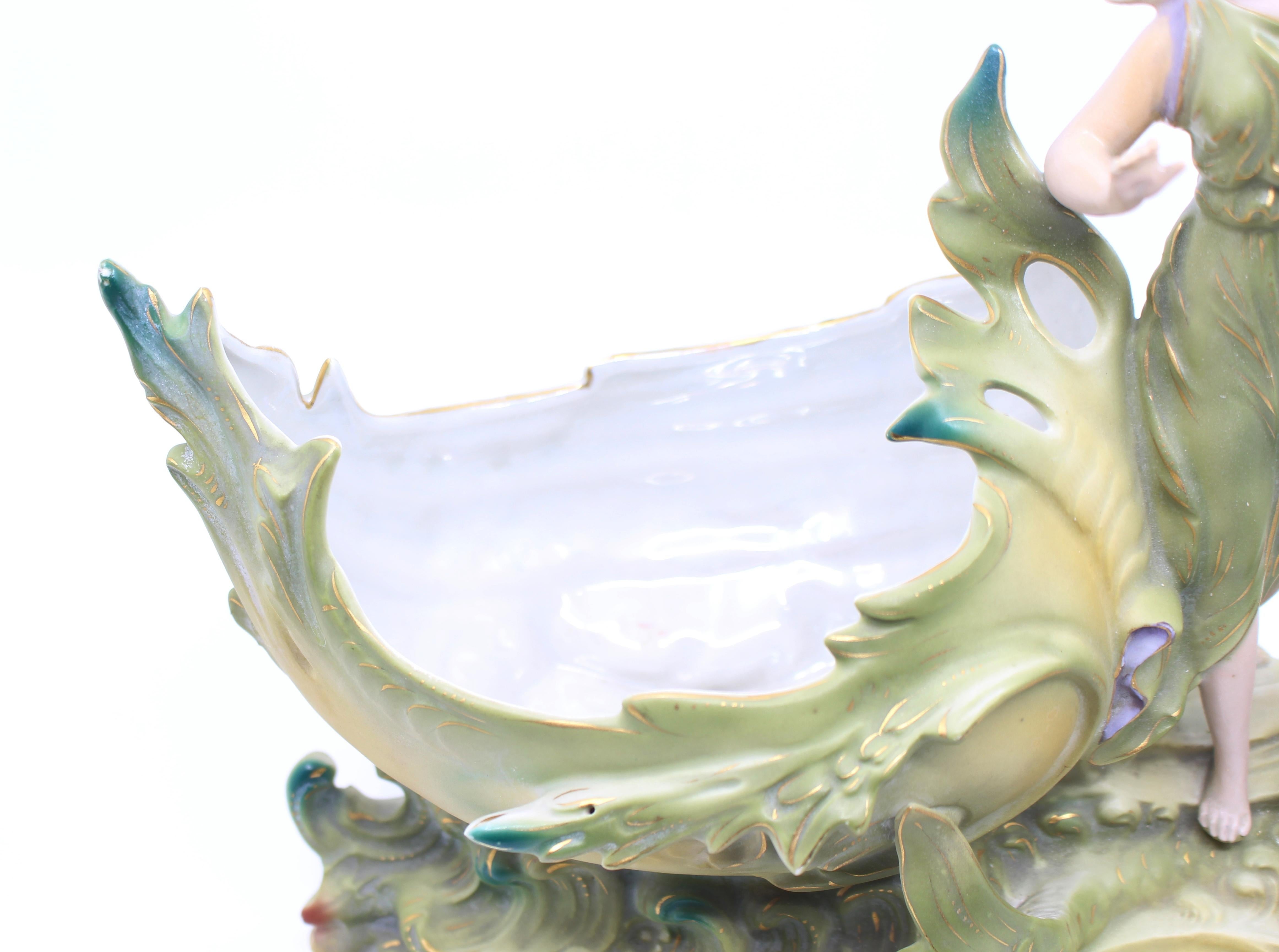 Vintage Continental Porcelain Sea Nymph Sculpture Centrepiece Bowl For Sale 1