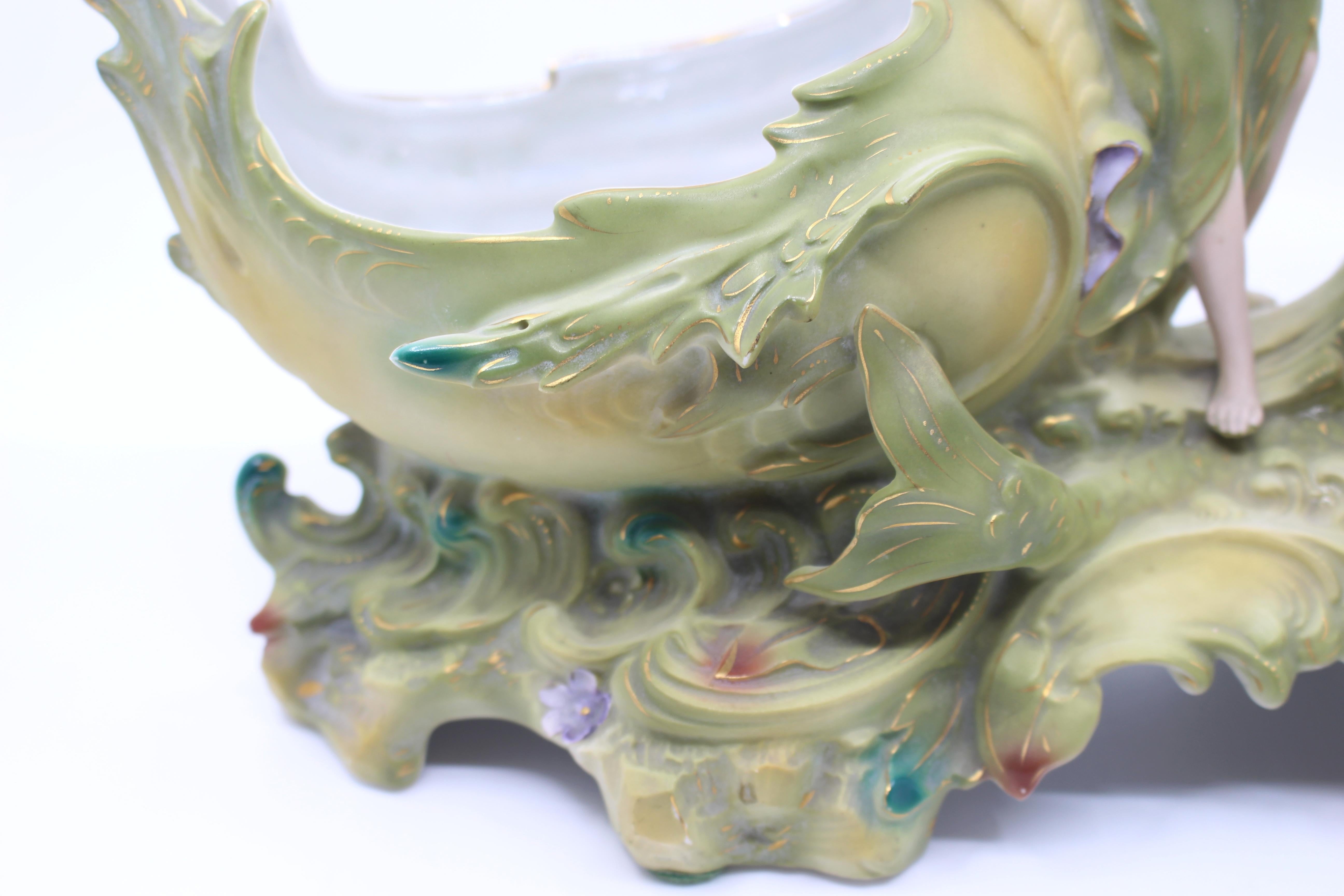 Vintage Continental Porcelain Sea Nymph Sculpture Centrepiece Bowl For Sale 4