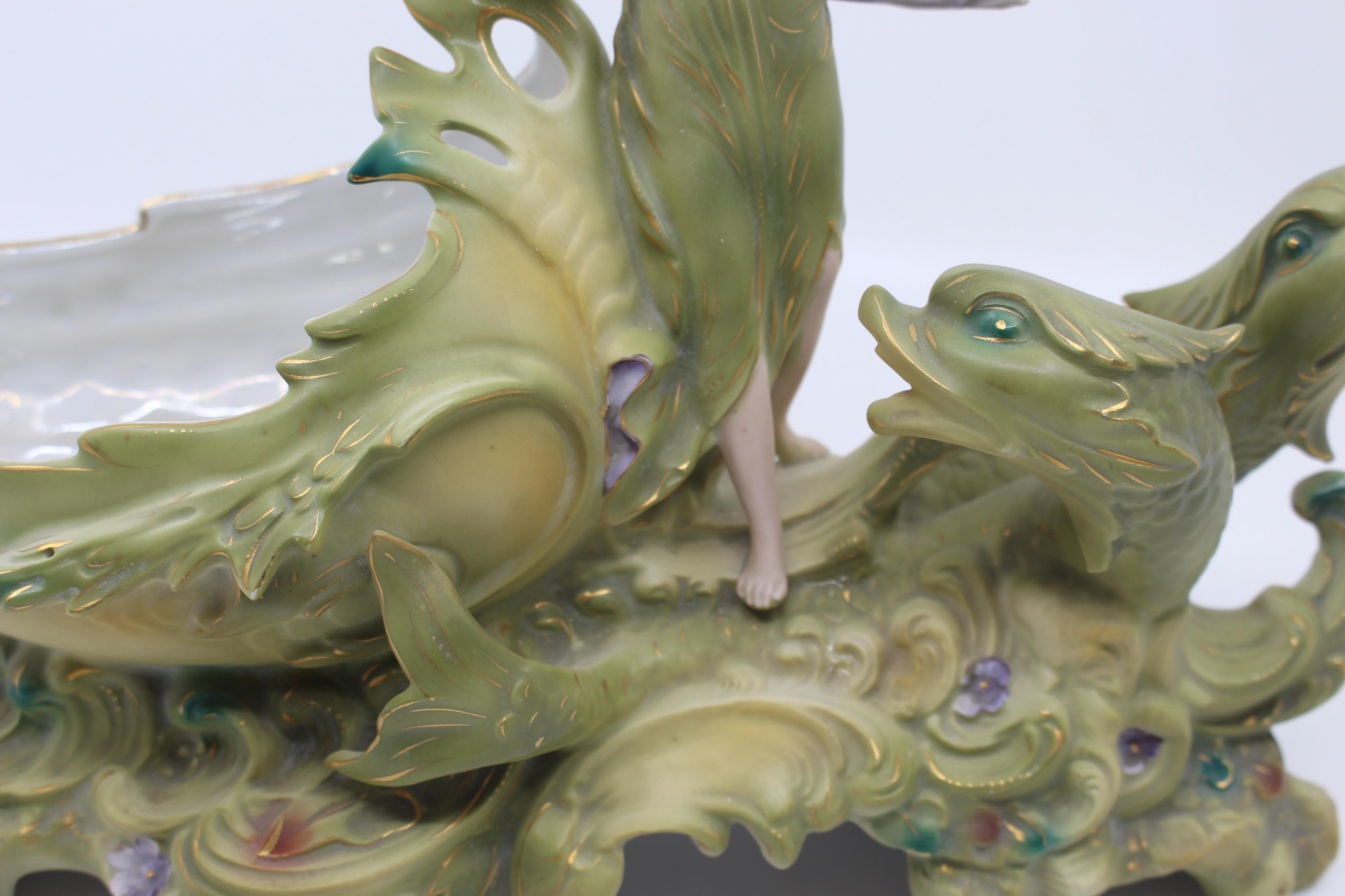 Vintage Continental Porcelain Sea Nymph Sculpture Centrepiece Bowl For Sale 3