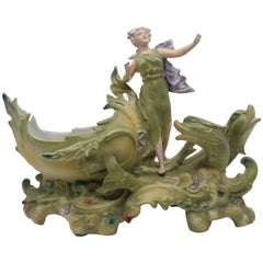 Vintage Continental Porcelain Sea Nymph Sculpture Centrepiece Bowl
