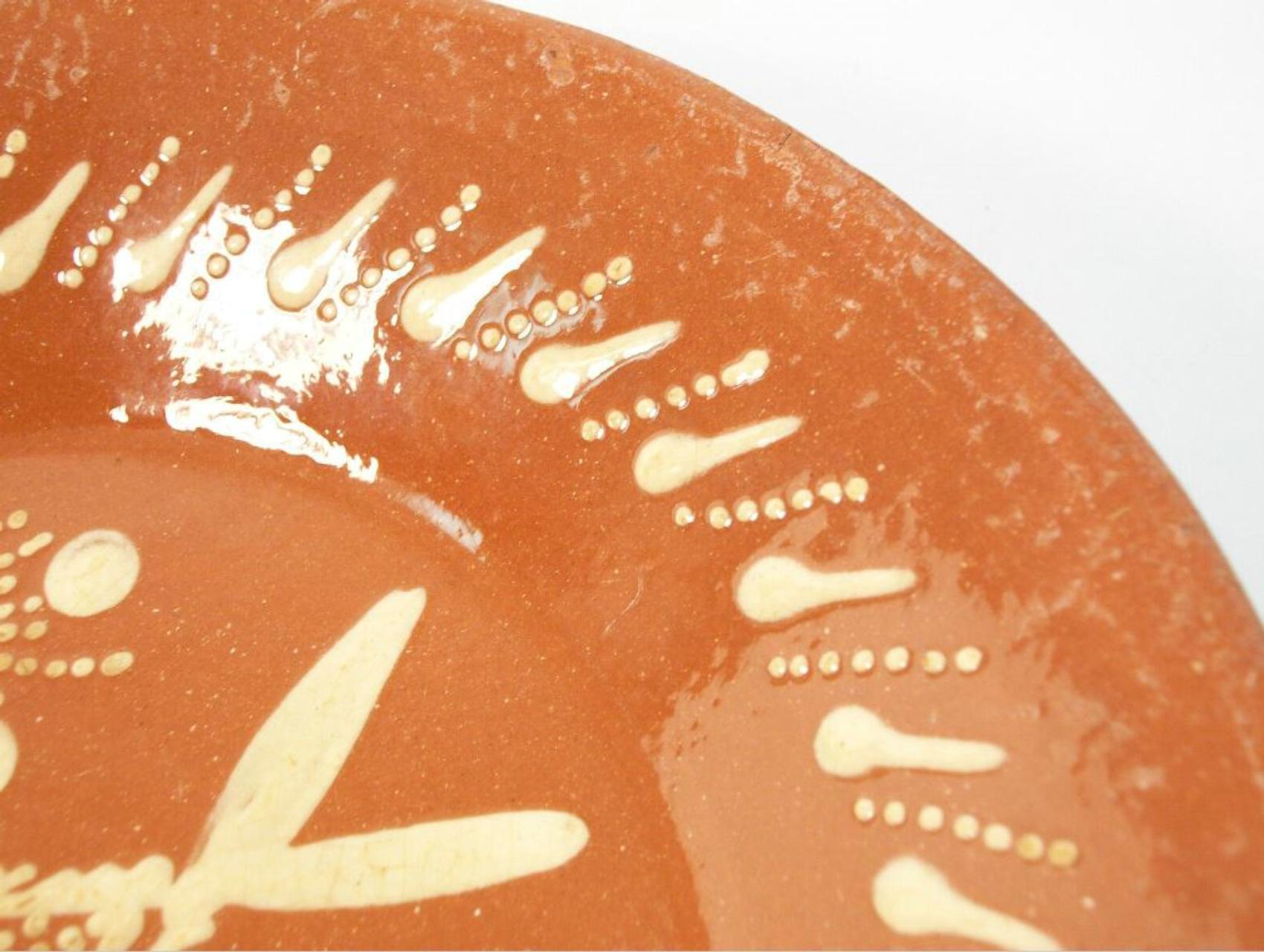 Vintage Continental Terracotta Slipware Decorated Dish, Signed, 20th Century For Sale 1