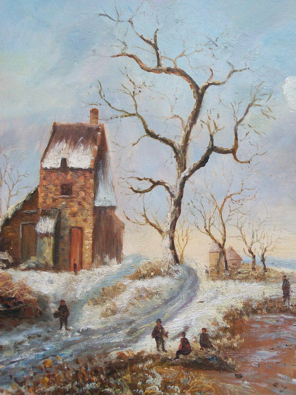 Vintage Continental winter landscape painting on panel - Dutch style - unsigned - unframed - gallery/inventory label verso - mid 20th century.

Excellent vintage condition - no loss - no damage - no restoration - unframed - uneven varnish.

Size -