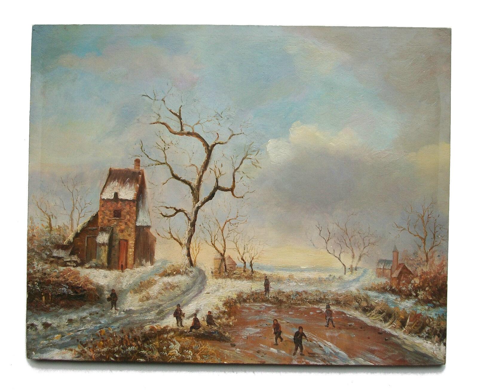 Européen Vintage Continental Winter Landscape Painting - Non signé - Mid 20th Century en vente