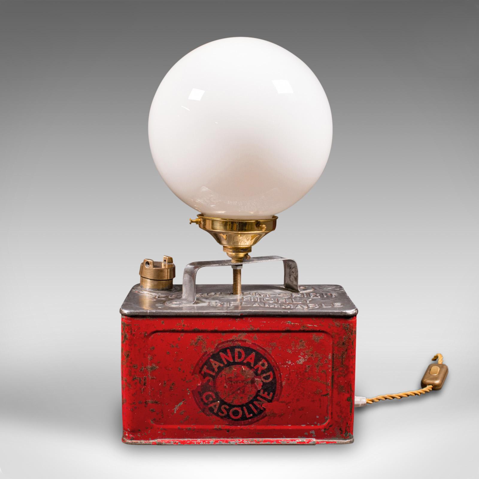 Mid-Century Modern Vintage Converted Petrol Can Lamp, Automobilia, Decorative, Accent Light, C.1950 For Sale