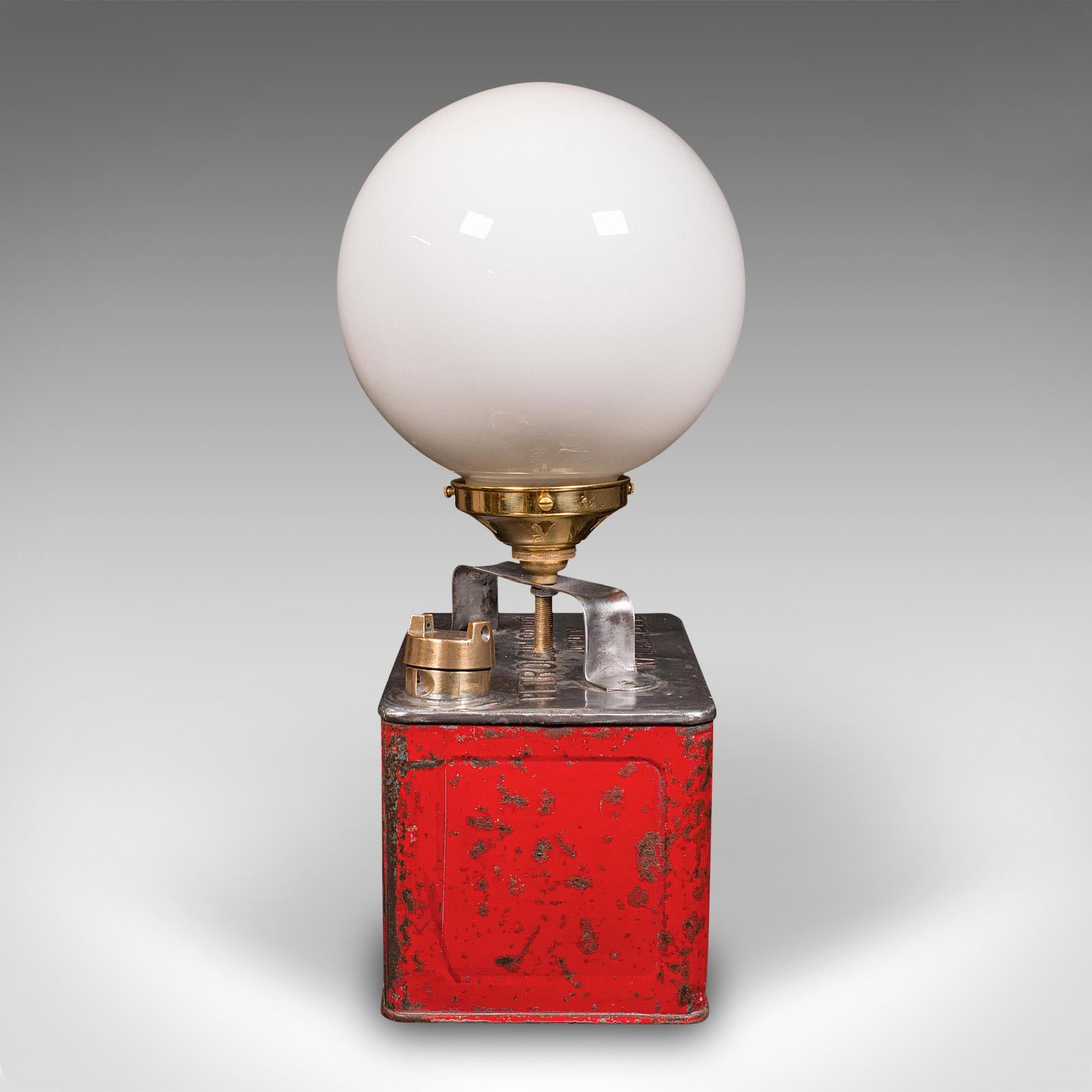 British Vintage Converted Petrol Can Lamp, Automobilia, Decorative, Accent Light, C.1950 For Sale