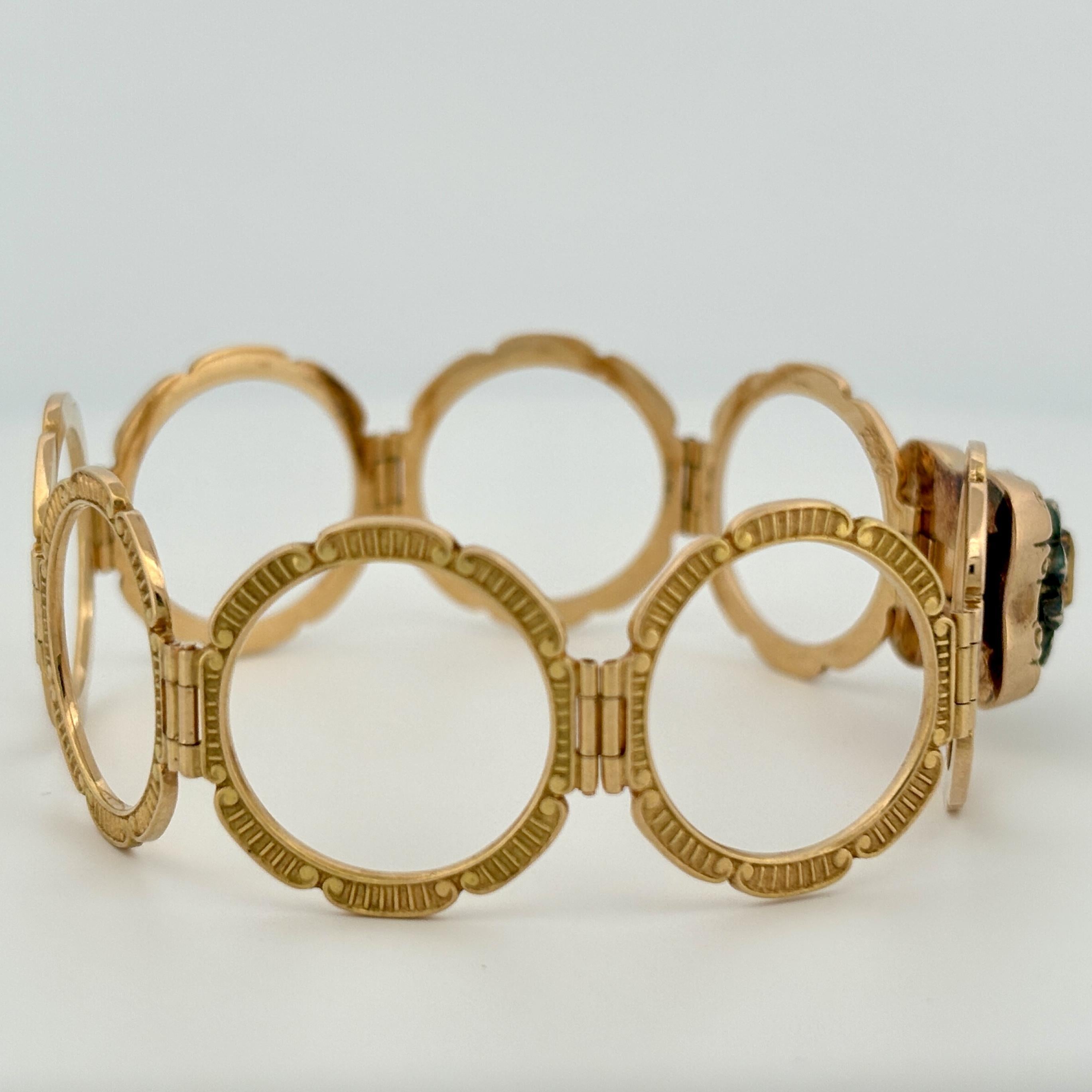 Vintage Convertible Emerald & Pearl Ring Bracelet 18k Yellow Gold Sz 6 1/2 en vente 1