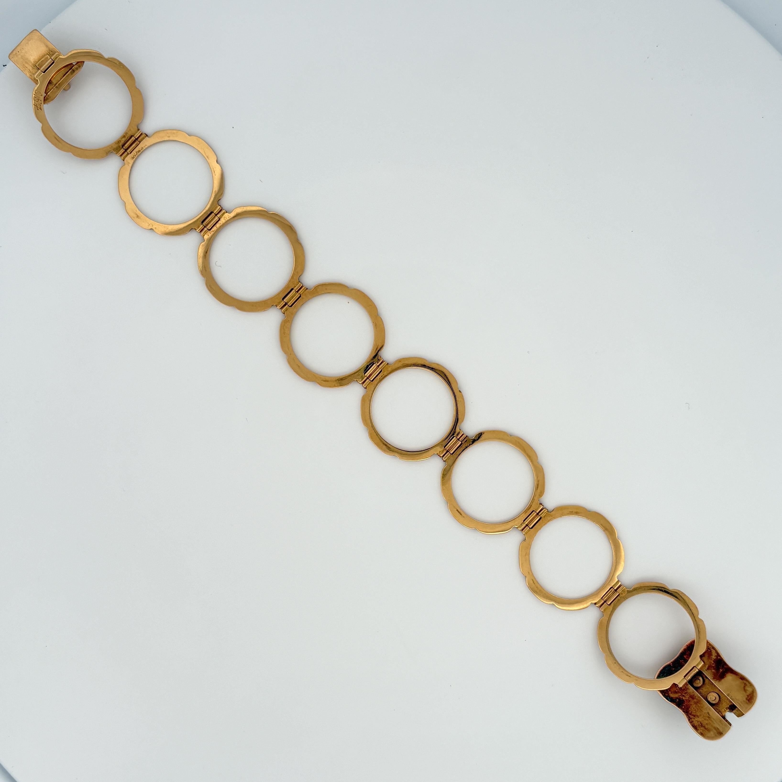 Vintage Convertible Emerald & Pearl Ring Bracelet 18k Yellow Gold Sz 6 1/2 en vente 2