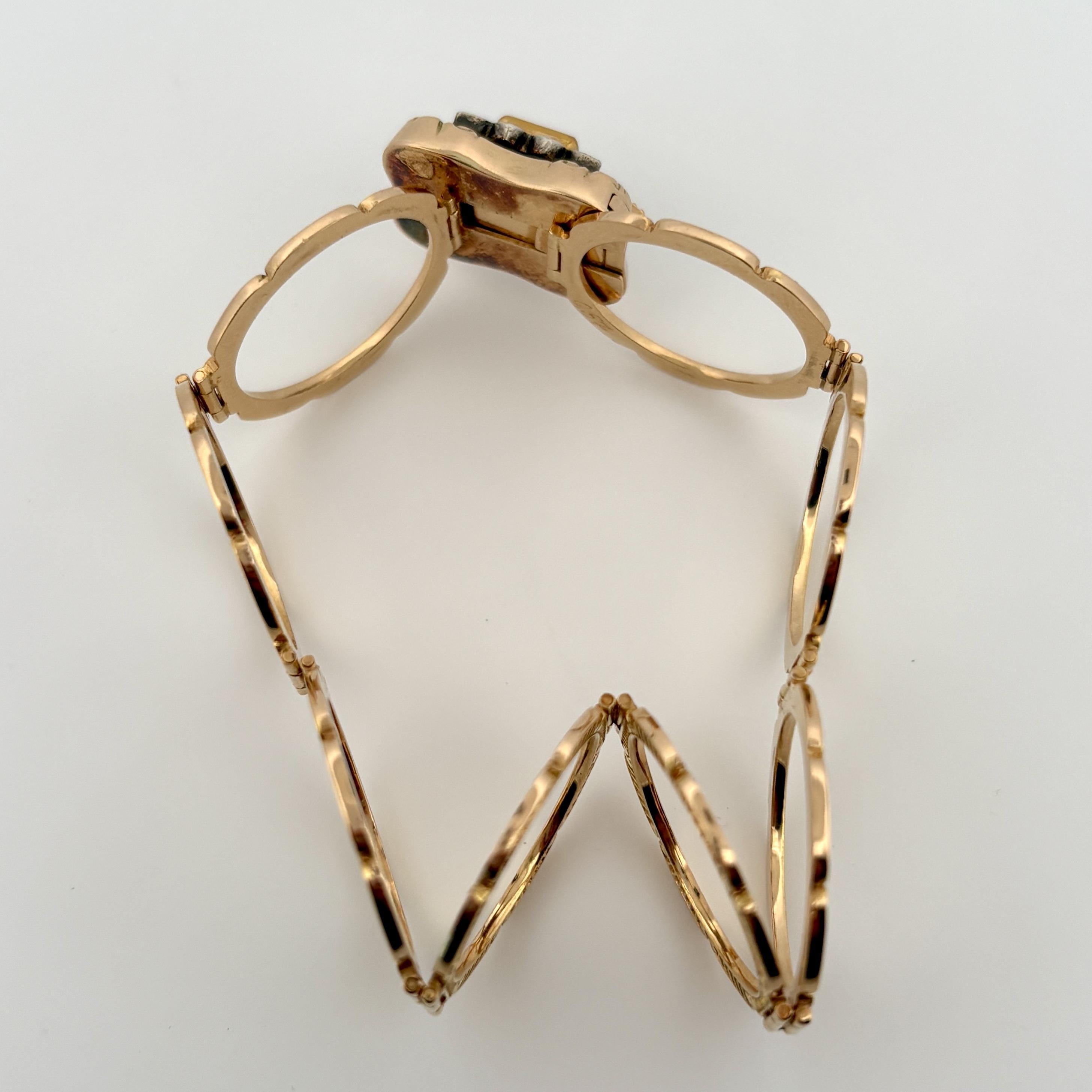 Vintage Convertible Emerald & Pearl Ring Bracelet 18k Yellow Gold Sz 6 1/2 en vente 3