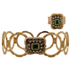 Vintage Convertible Emerald & Pearl Ring Bracelet 18k Yellow Gold Sz 6 1/2