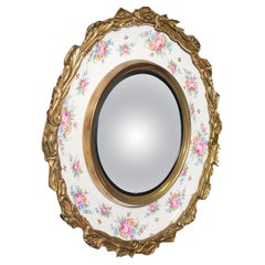 Vieux miroir convexe anglais, verre, cramique, mur, got italien, vers 1930
