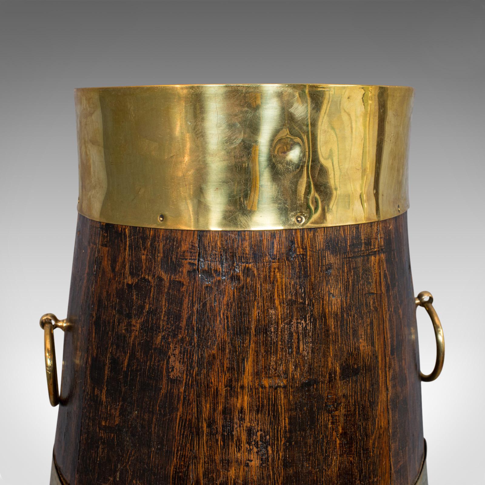 Vintage Coopered Barrel, English, Oak, Brass, Art Deco, Stick, Umbrella, Stand 4