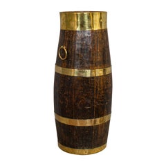 Vintage Coopered Barrel, English, Oak, Brass, Art Deco, Stick, Umbrella, Stand
