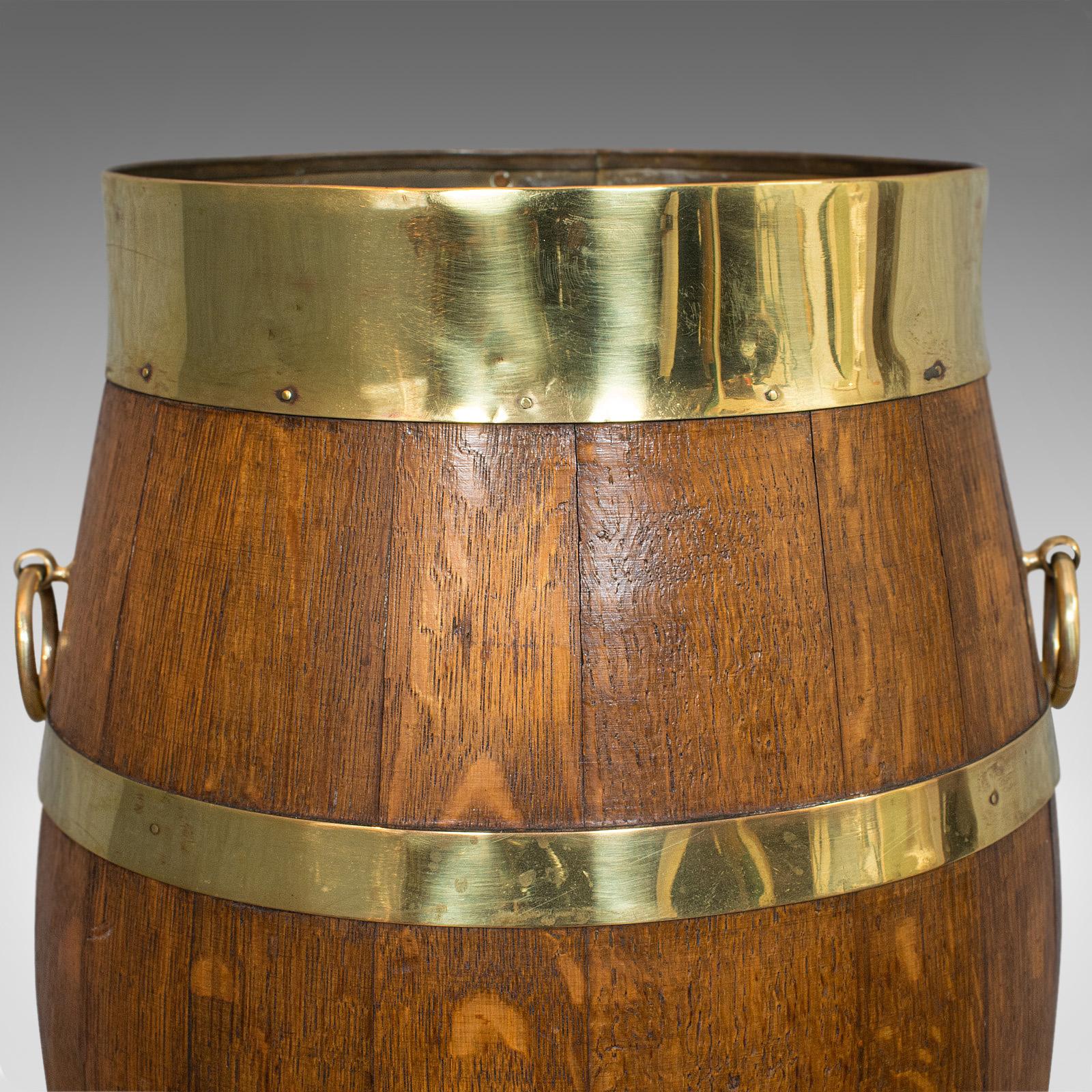 Vintage Coopered Hallway Barrel, English, Oak, Brass, Stick, Umbrella, Stand 3