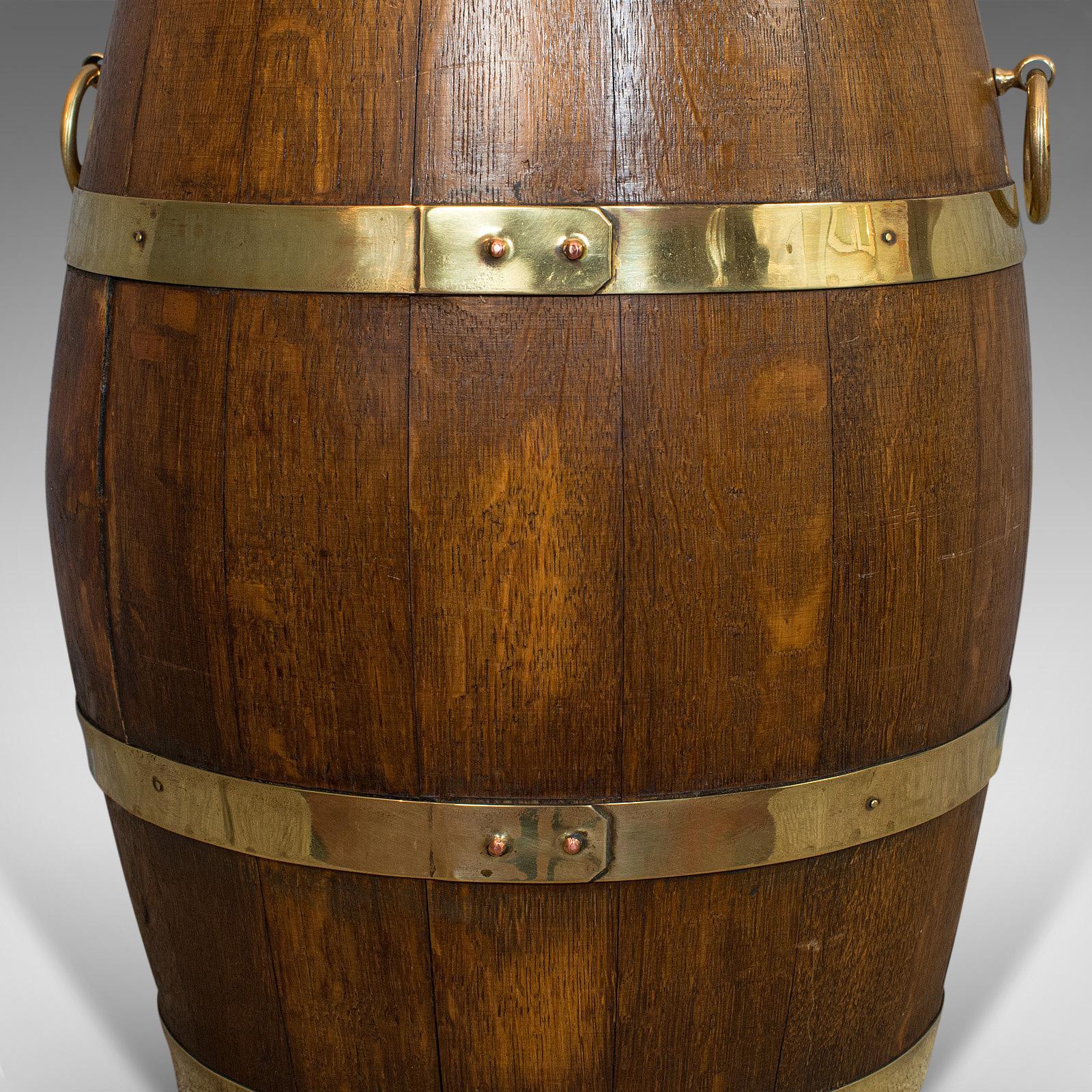 Vintage Coopered Hallway Barrel, English, Oak, Brass, Stick, Umbrella, Stand 5