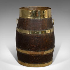 Vintage Coopered Stand, English, Oak, Barrel, Stick, Umbrella, 20th Century